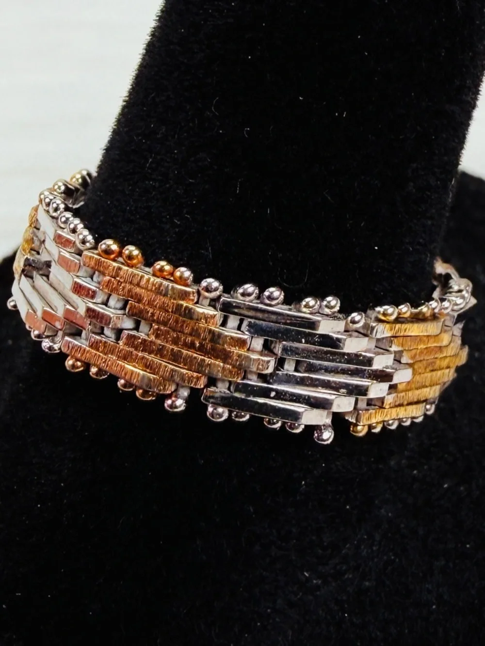 Vintage silvertone, bronze tone, goldtone, Chevron pattern ring size 7 3/4
